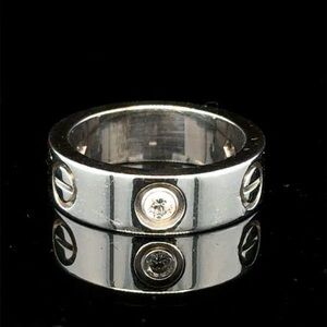 18K White Gold 3 Diamond 3 Screw Love  Luxury Fashion Ring No Fade Engraved